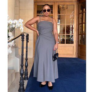 ZARA ZW Collection Side Ruched Wool Midi Dress Gray
